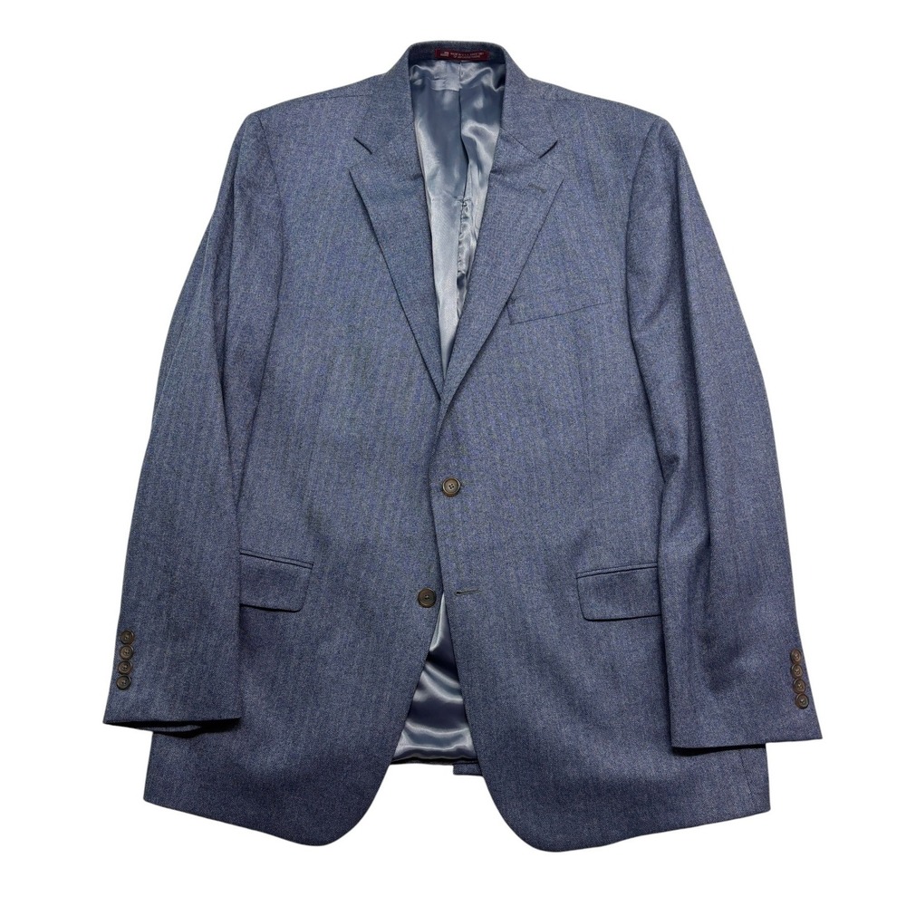 Hart Schaffner Marx 46L Blue Herringbone Blazer Jacket Sport Suit Coat Flannel